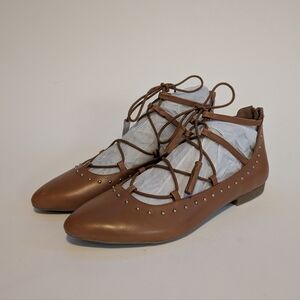 Brown Lace-Up Ballet Flats